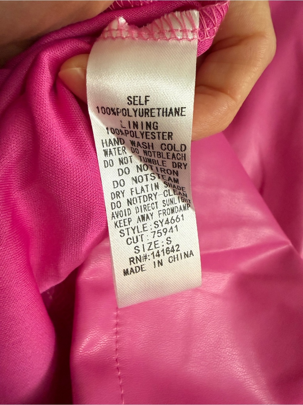 She + Sky Hot Pink Faux Leather Puff-Sleeve Mini Dress - Picture 3 of 4